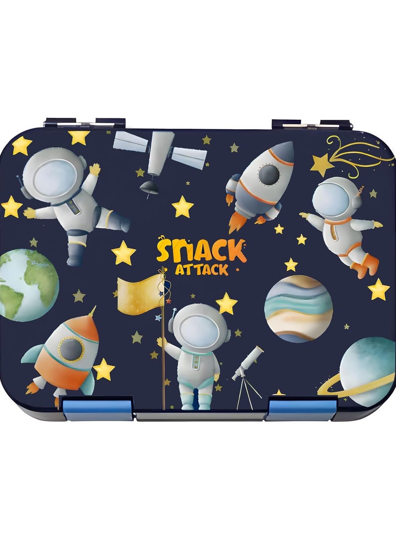 Snack Attack Lunch Box for Kids School Grey, Bento LunchBoxl 4/6 Convertible Compartments | BPA Free And Leak Proof (Blue Portofino)