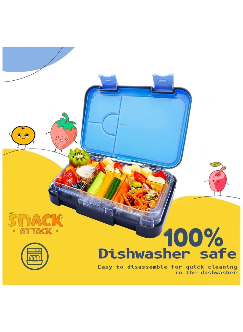 Snack Attack Lunch Box for Kids School Grey, Bento LunchBoxl 4/6 Convertible Compartments | BPA Free And Leak Proof (Blue Portofino)