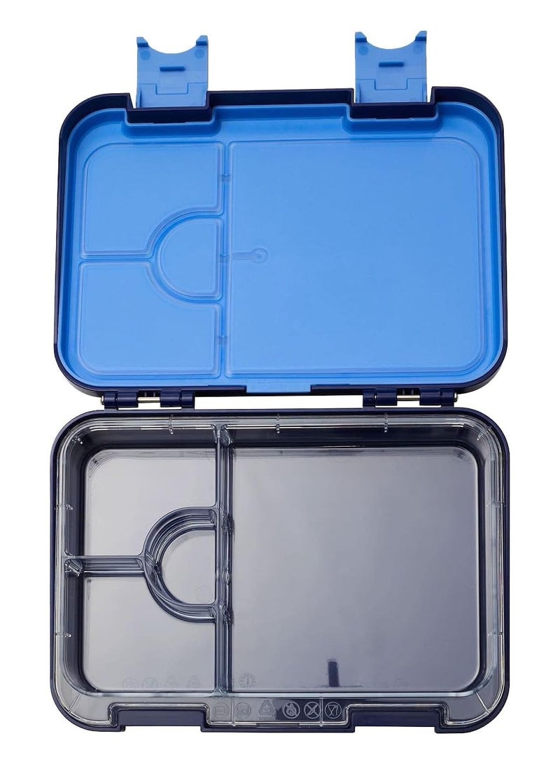 Snack Attack Lunch Box for Kids School Grey, Bento LunchBoxl 4/6 Convertible Compartments | BPA Free And Leak Proof (Blue Portofino)