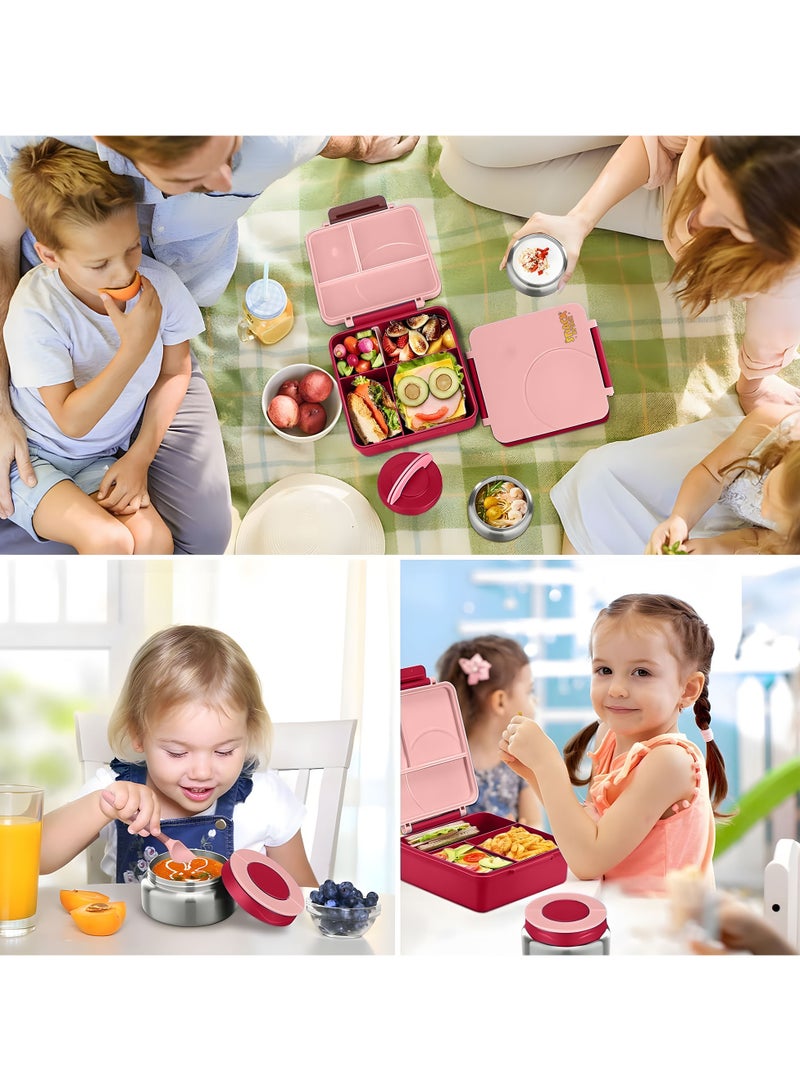 SA Bento Lunch Box for Kids School with 9.7oz Soup Thermos, Leak-proof Lunch Containers with 5 Compartment, Thermos Food Jar, Food Containers for School Pink
