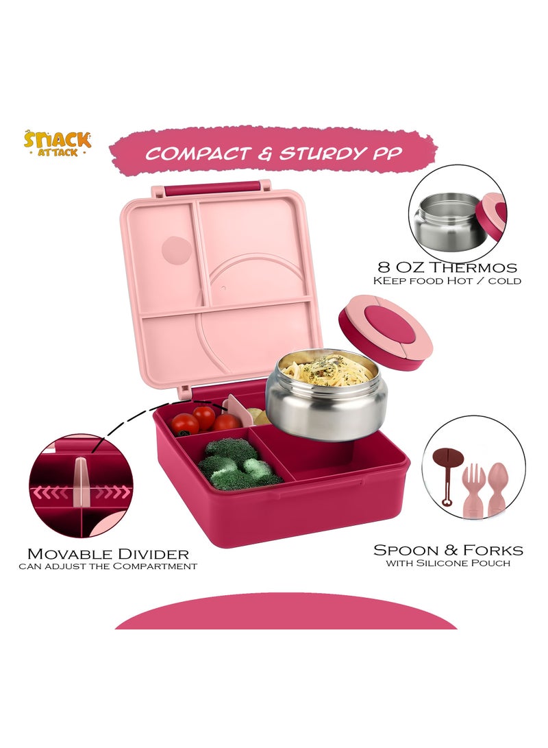 SA Bento Lunch Box for Kids School with 9.7oz Soup Thermos, Leak-proof Lunch Containers with 5 Compartment, Thermos Food Jar, Food Containers for School Pink