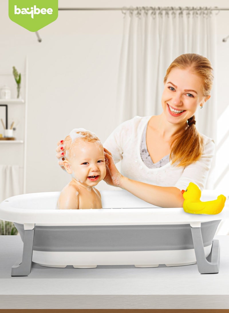 Foldable Baby Bath Tub With Anti-Skid Base, Temperature Sensing Water Plug And Wall Mountable Bathtub For Baby 0-3 Years, Grey