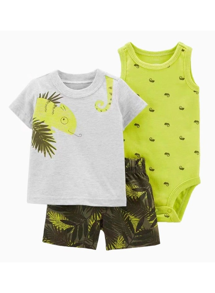 Spring and Summer Boys Climbing Clothes T-shirt Shorts Triangle Bodysuit Baby Boys Home Clothes 3-piece Set