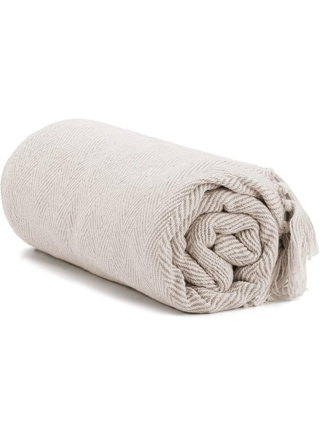 100% Cotton Throw Blanket For Couch - 50X60 Cream Throw Blanket For Bed, Sofa, Or Chair - Machine Washable, All Seasons Neutral Lightweight Blanket For Indoor Or Outdoor Use