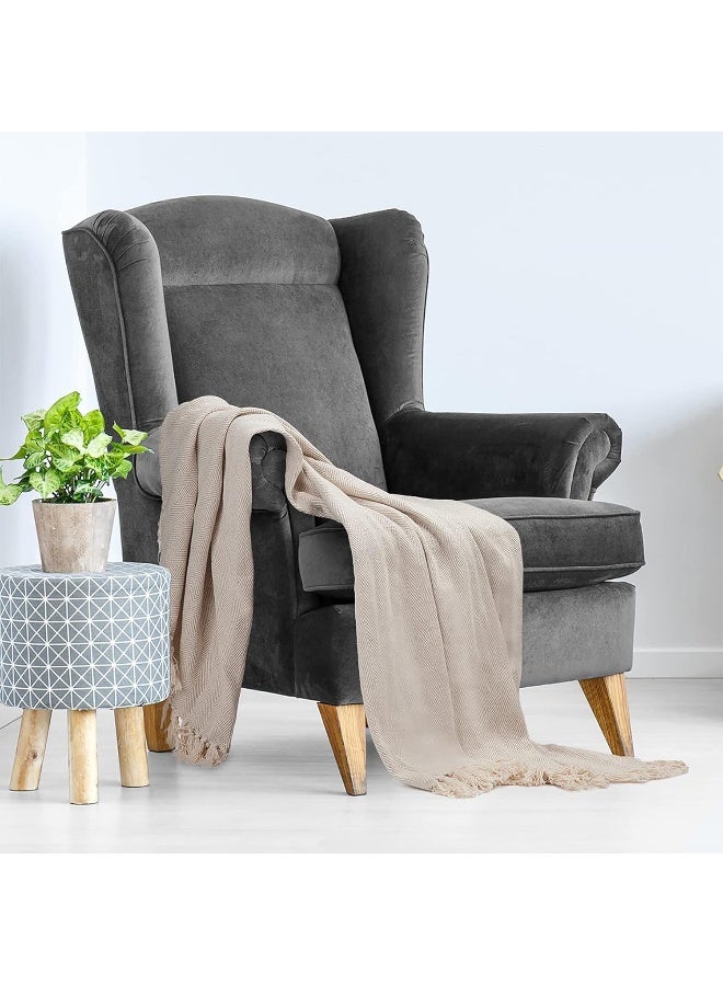 100% Cotton Throw Blanket For Couch - 50X60 Cream Throw Blanket For Bed, Sofa, Or Chair - Machine Washable, All Seasons Neutral Lightweight Blanket For Indoor Or Outdoor Use