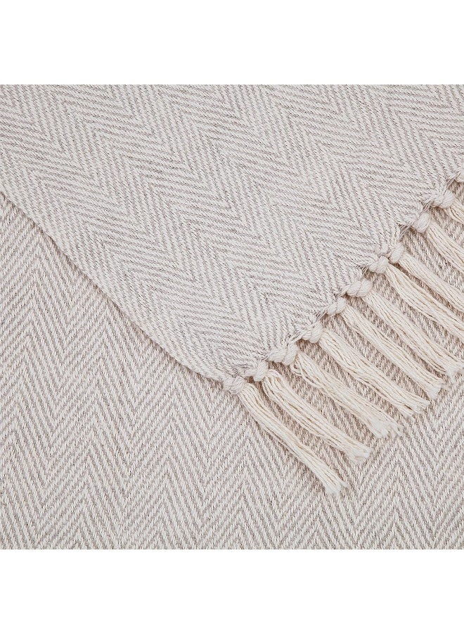 100% Cotton Throw Blanket For Couch - 50X60 Cream Throw Blanket For Bed, Sofa, Or Chair - Machine Washable, All Seasons Neutral Lightweight Blanket For Indoor Or Outdoor Use
