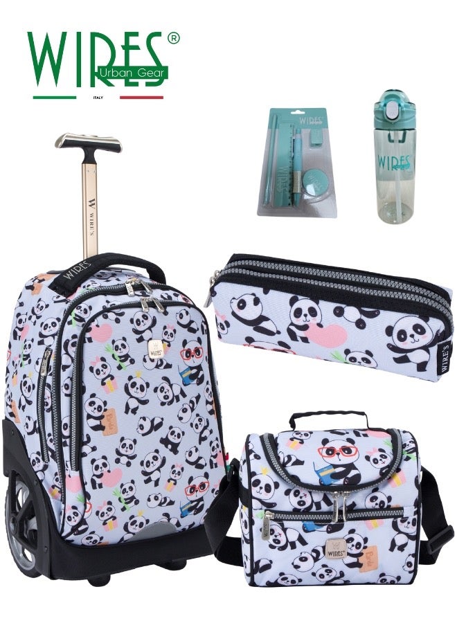 3 Piece Kids School Trolley Bag laptop compartment Big Wheels With Lunch bag & Pencil Case