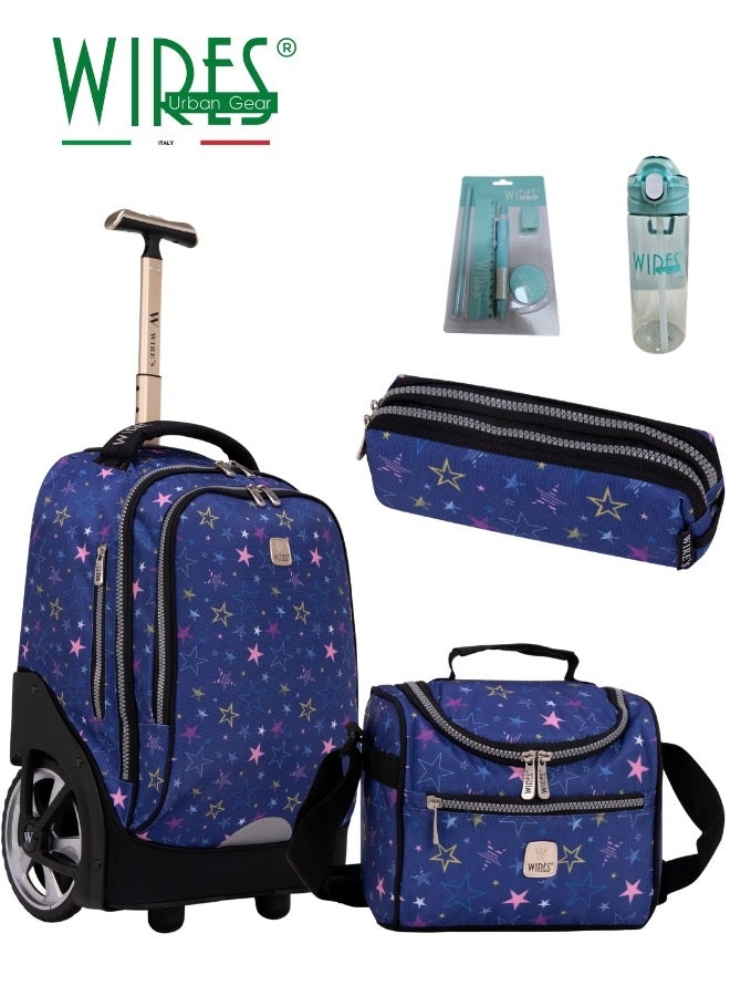 3 Piece Kids School Trolley Bag laptop compartment Big Wheels With Lunch bag & Pencil Case