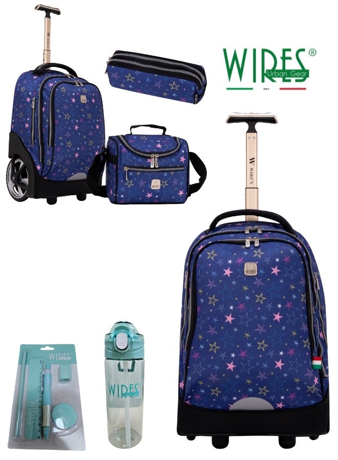 3 Piece Kids School Trolley Bag laptop compartment Big Wheels With Lunch bag & Pencil Case