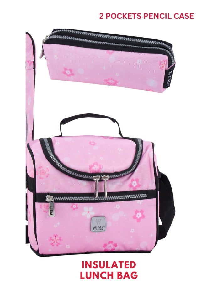 3 Piece Kids School Trolley Bag laptop compartment 8 Wheels With Lunch bag & Pencil Case