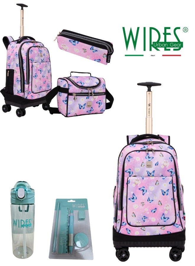 3 Piece Kids School Trolley Bag laptop compartment 4 Wheels With Lunch bag & Pencil Case