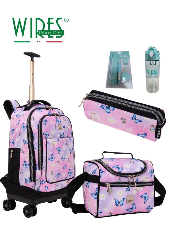 3 Piece Kids School Trolley Bag laptop compartment 4 Wheels With Lunch bag & Pencil Case