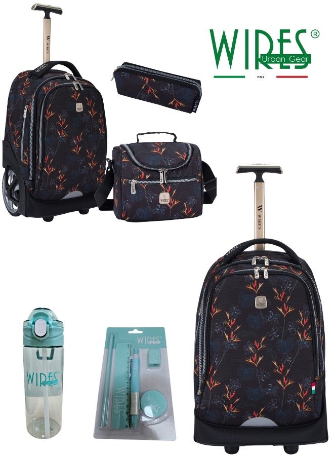 3 Piece Kids School Trolley Bag laptop compartment Big Wheels With Lunch bag & Pencil Case