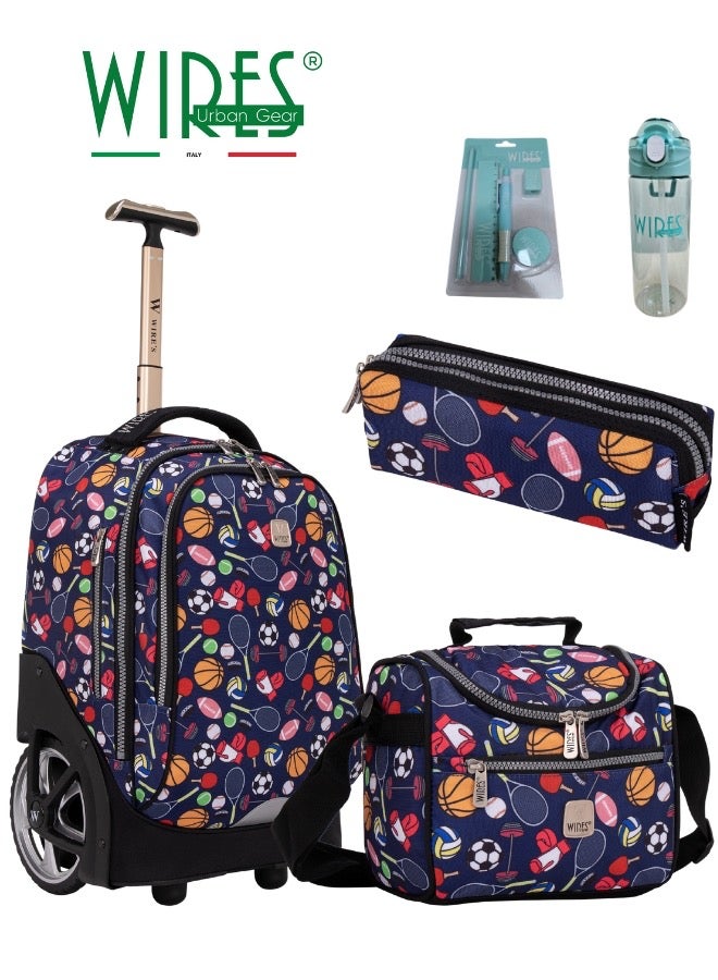 3 Piece Kids School Trolley Bag laptop compartment Big Wheels With Lunch bag & Pencil Case