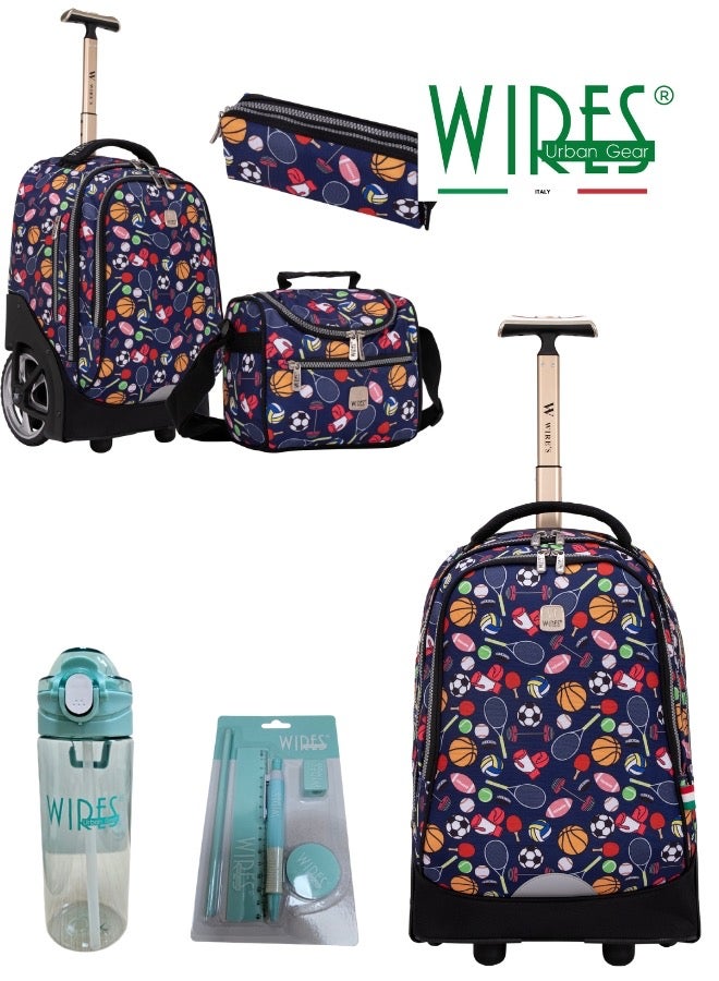 3 Piece Kids School Trolley Bag laptop compartment Big Wheels With Lunch bag & Pencil Case