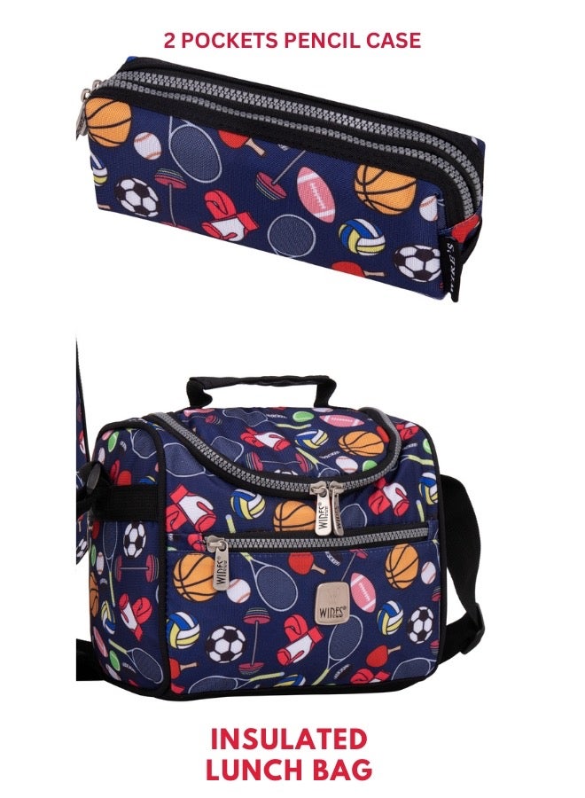 3 Piece Kids School Trolley Bag laptop compartment Big Wheels With Lunch bag & Pencil Case