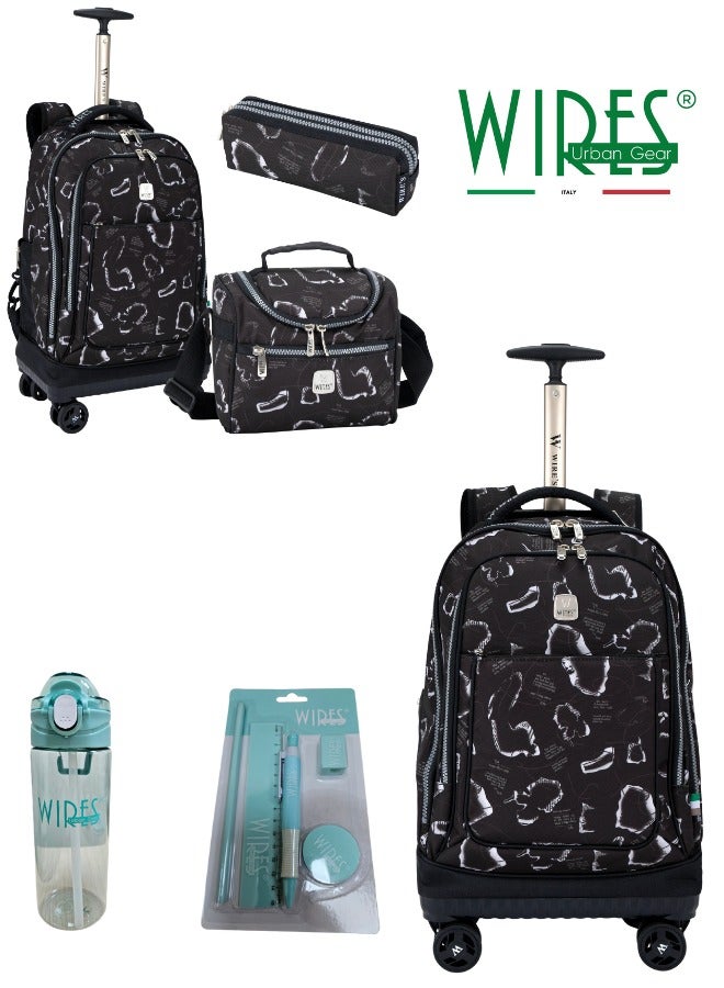 3 Piece Kids School Trolley Bag laptop compartment 4 Wheels With Lunch bag & Pencil Case