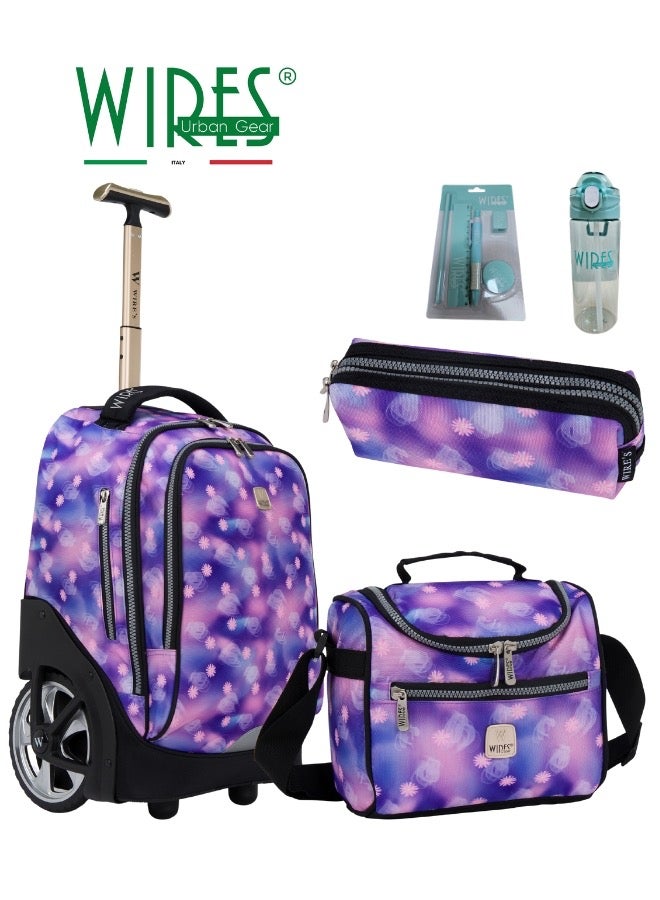 3 Piece Kids School Trolley Bag laptop compartment Big Wheels With Lunch bag & Pencil Case