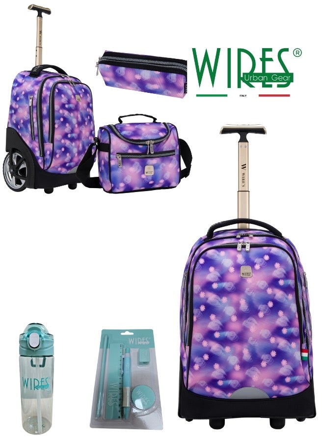 3 Piece Kids School Trolley Bag laptop compartment Big Wheels With Lunch bag & Pencil Case