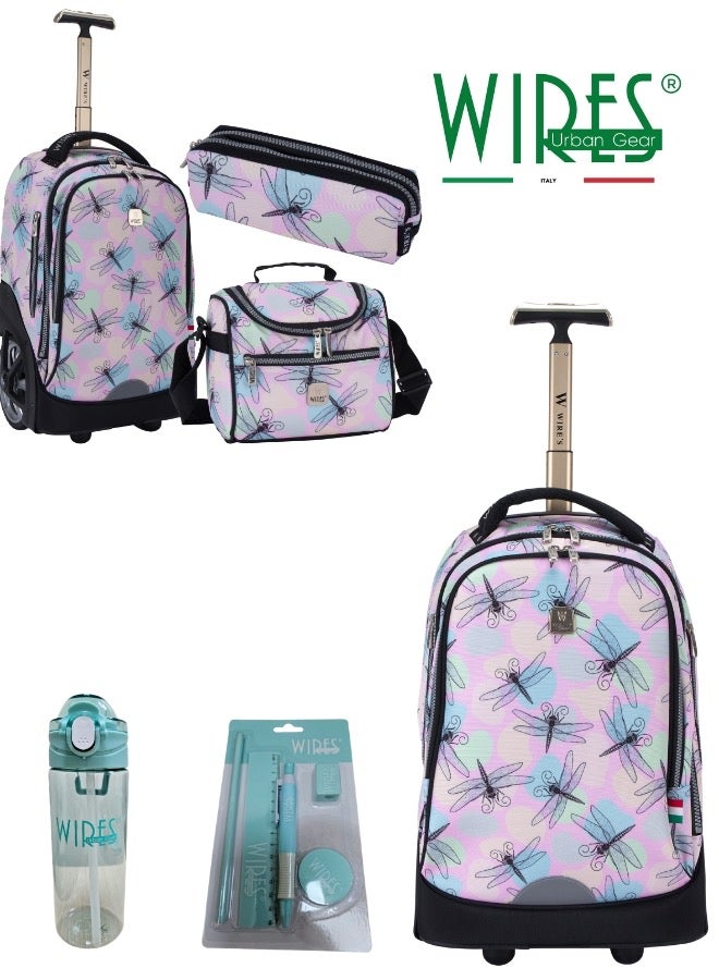 3 Piece Kids School Trolley Bag laptop compartment Big Wheels With Lunch bag & Pencil Case