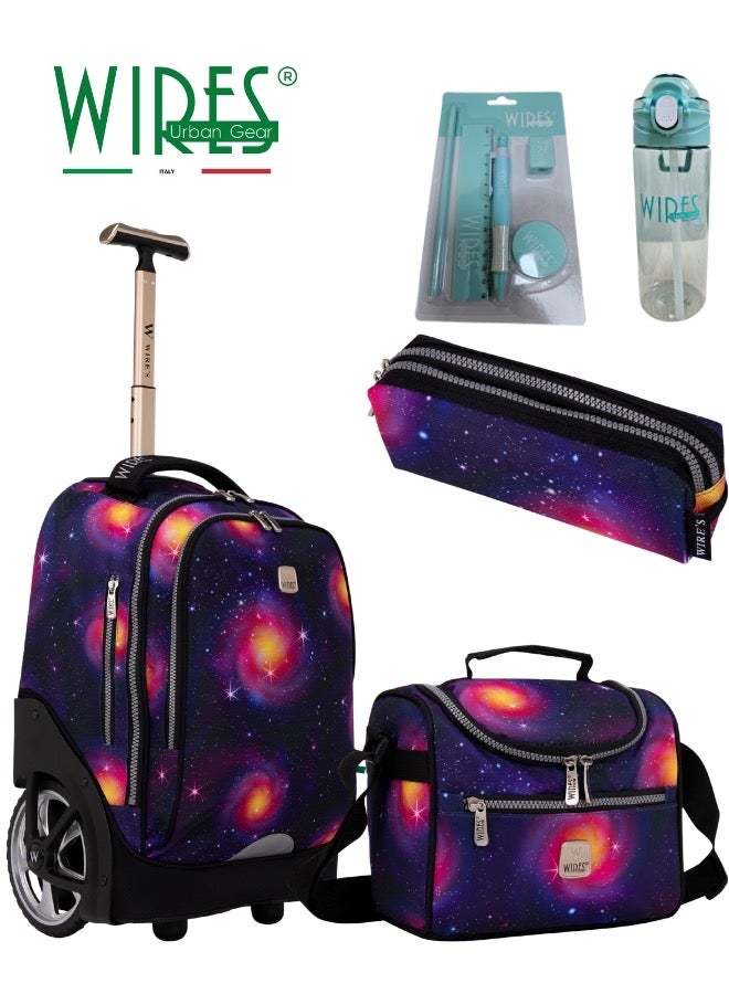 3 Piece Kids School Trolley Bag laptop compartment Big Wheels With Lunch bag & Pencil Case