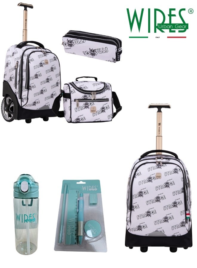 3 Piece Kids School Trolley Bag laptop compartment Big Wheels With Lunch bag & Pencil Case