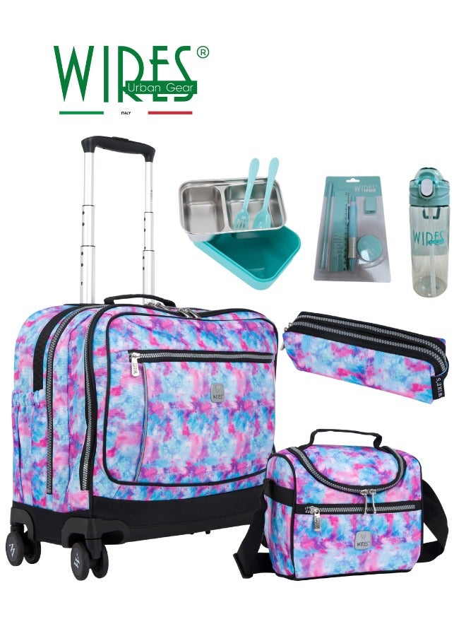 3 Piece Kids School Trolley Bag laptop compartment 8 Wheels With Lunch bag & Pencil Case