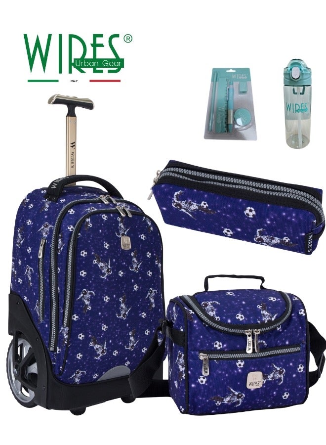 3 Piece Kids School Trolley Bag laptop compartment Big Wheels With Lunch bag & Pencil Case