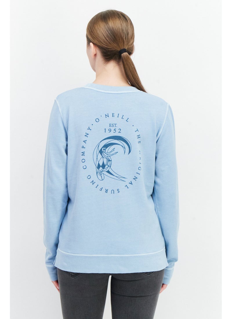 Women Crew Neck Long Sleeve Solid Sweater, Light Blue