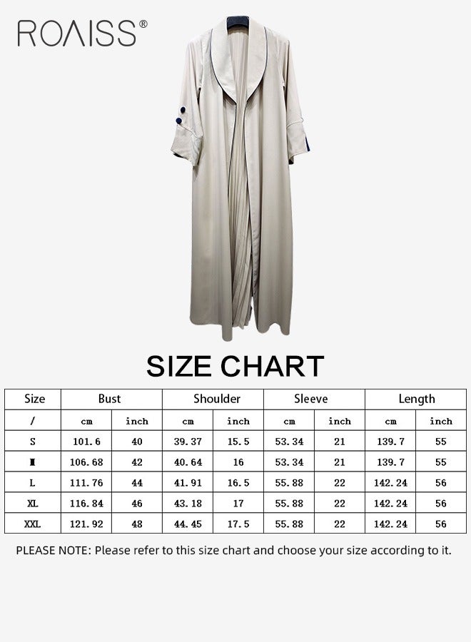 Fashionable Elegant Cardigan Abaya for Women Lapel Long Sleeve Back Pleated Muslim Cardigan Coat Women's Daily Commuting Formal Occasions Long Skirt Coat Beige
