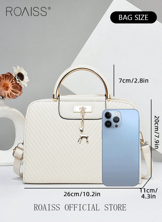 Texture Shoulder Crossbody Bag for Women Commuting Style Handbag with Deer Pendant as Gifts Suitable for Mother Wife Girlfriend New Pure Ladies Elegant High-Quality Fabric Hand Bags