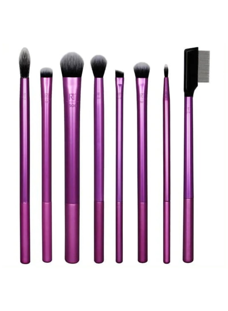 Everyday Eye Essentials Makeup Brush Kit Eye Makeup Brushes for Eye Liner Eyeshadow Brows and Lashes Synthetic Bristles Cruelty-Free and Vegan 8 Piece Set Multicolor