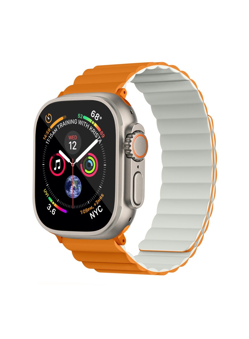 Apple Watch Strap, INVIX Series Reversible Magnetic Silicone Compatible With Apple Strap Band 42/44/45/49MM - Orange/White