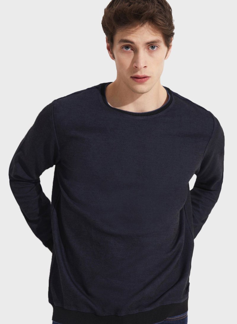 Essetial Textured Crew Neck Sweatshirt