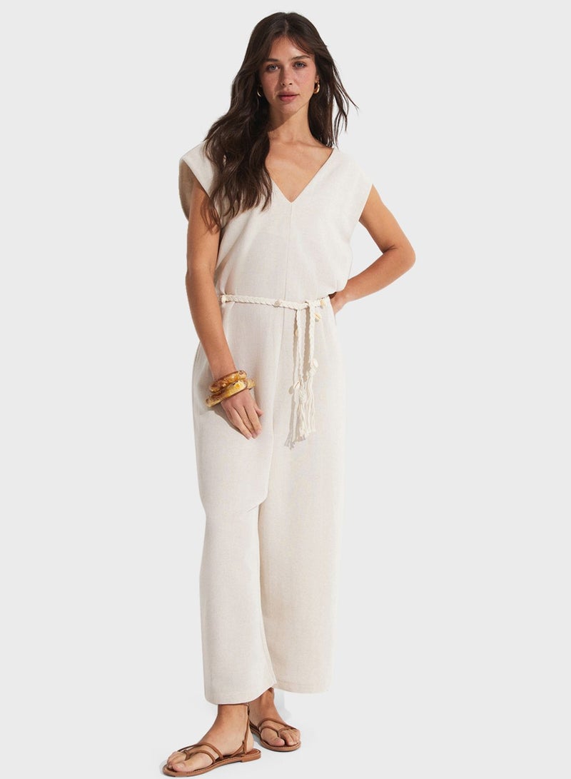 V-Neck Tie Detail Knitted Jumpsuits