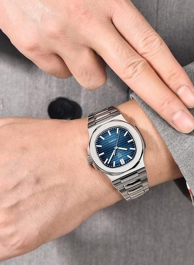 Men's Quartz Watches, Chronograph, Stainless Steel 40MM Sapphire Glass Dial, Silver Steel Strap PD1728