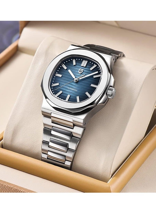 Men's Quartz Watches, Chronograph, Stainless Steel 40MM Sapphire Glass Dial, Silver Steel Strap PD1728