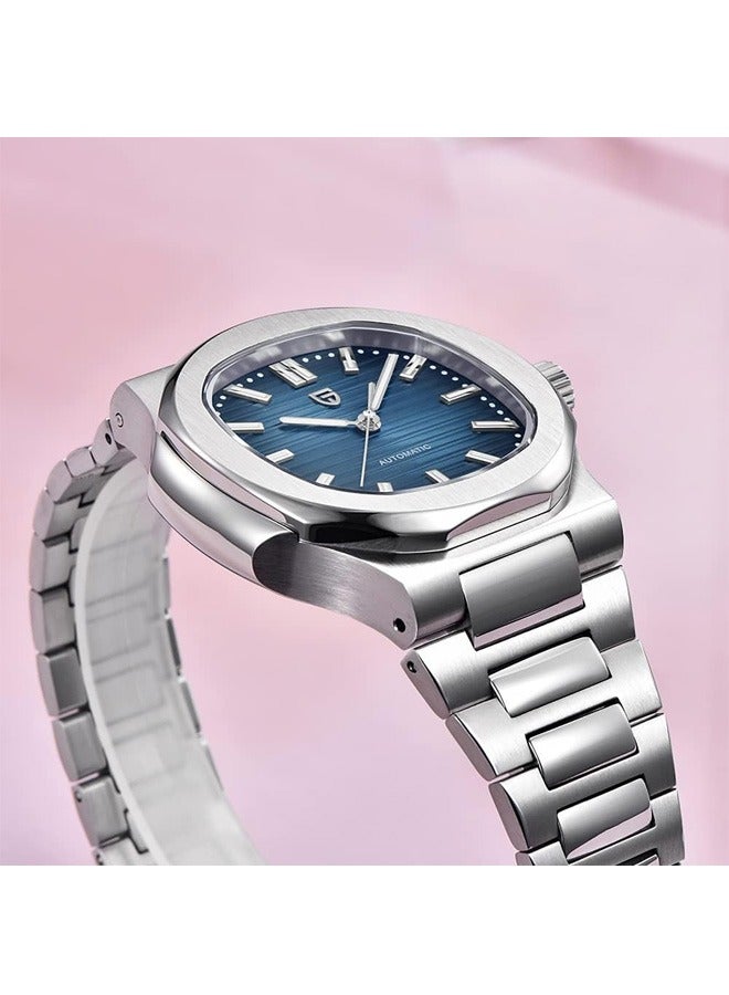 Men's Quartz Watches, Chronograph, Stainless Steel 40MM Sapphire Glass Dial, Silver Steel Strap PD1728