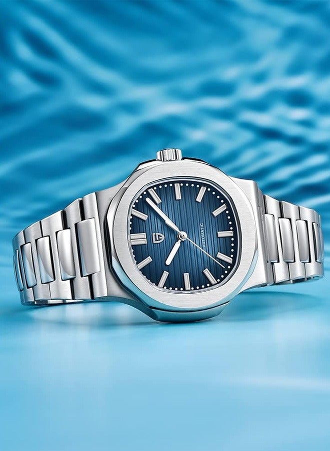 Men's Quartz Watches, Chronograph, Stainless Steel 40MM Sapphire Glass Dial, Silver Steel Strap PD1728