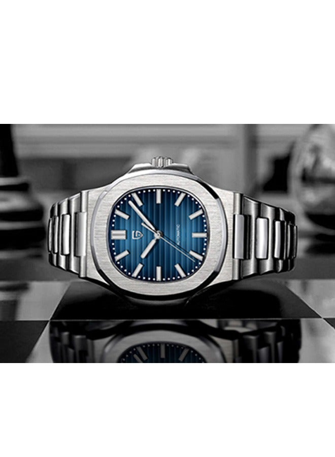 Men's Quartz Watches, Chronograph, Stainless Steel 40MM Sapphire Glass Dial, Silver Steel Strap PD1728