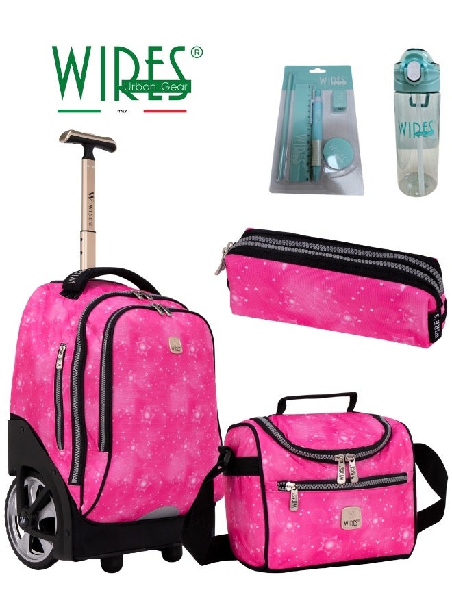 3 Piece Kids School Trolley Bag laptop compartment Big Wheels With Lunch bag & Pencil Case