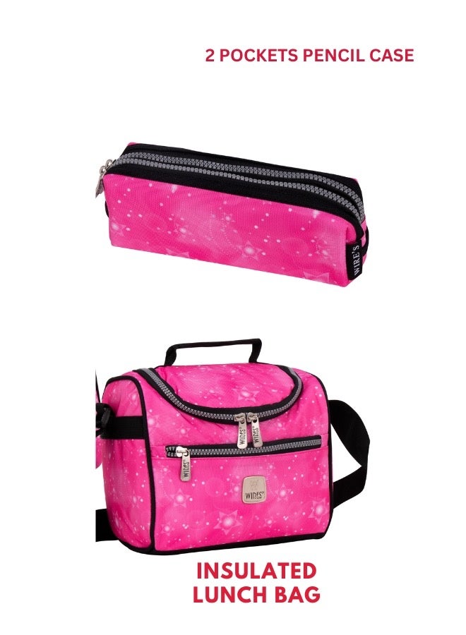 3 Piece Kids School Trolley Bag laptop compartment Big Wheels With Lunch bag & Pencil Case