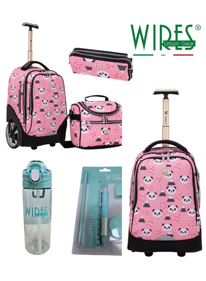 3 Piece Kids School Trolley Bag laptop compartment Big Wheels With Lunch bag & Pencil Case