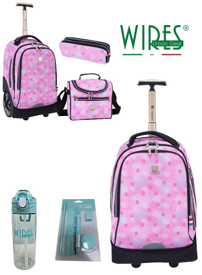 3 Piece Kids School Trolley Bag laptop compartment Big Wheels With Lunch bag & Pencil Case