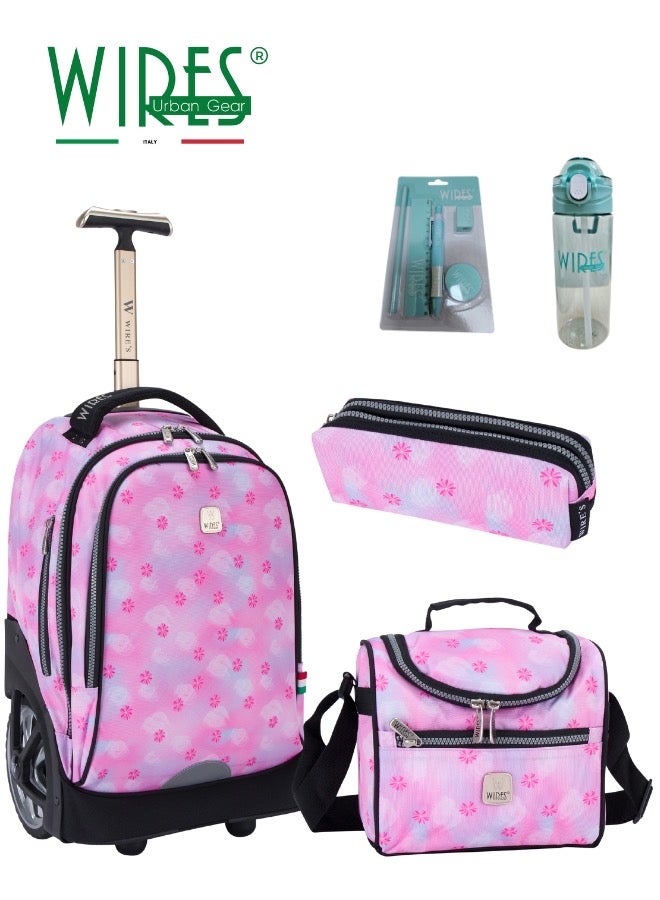 3 Piece Kids School Trolley Bag laptop compartment Big Wheels With Lunch bag & Pencil Case