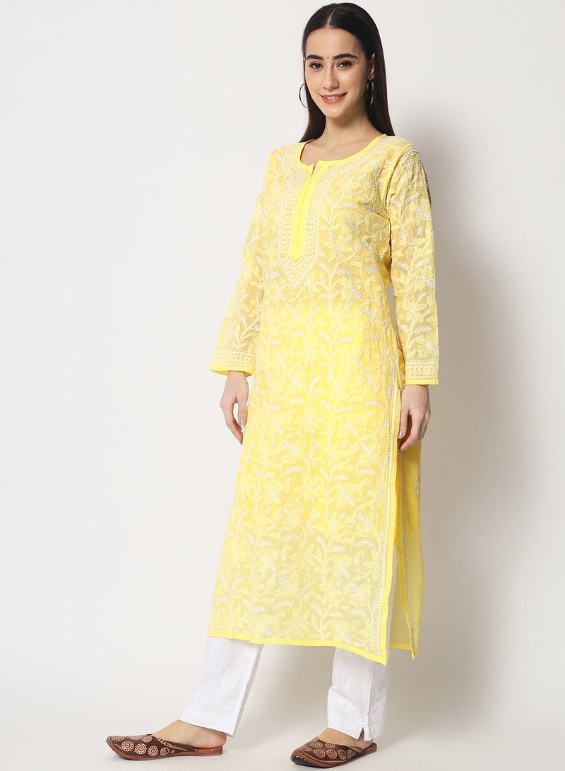 Hand Embroidered Chikankari Cotton Straight Kurta-AL3592