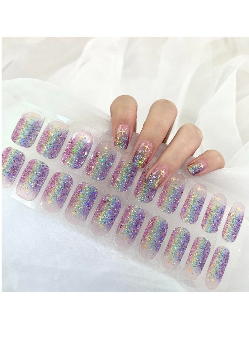 Nail Art Wraps, Gloss Gel Nails Strips, Nail Light/Lamp Free Nail Polish Stickers, Chip Resistant Waterproof Long Lasting Nail Strips, Easy to Apply, Trim, Remove Contains 22 Nail Wraps (Glitter Star)