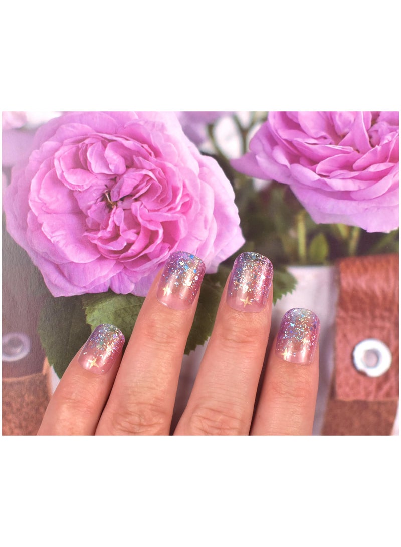 Nail Art Wraps, Gloss Gel Nails Strips, Nail Light/Lamp Free Nail Polish Stickers, Chip Resistant Waterproof Long Lasting Nail Strips, Easy to Apply, Trim, Remove Contains 22 Nail Wraps (Glitter Star)