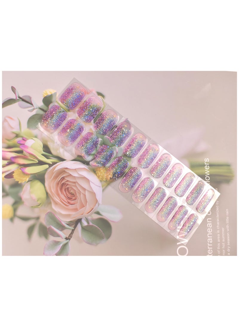 Nail Art Wraps, Gloss Gel Nails Strips, Nail Light/Lamp Free Nail Polish Stickers, Chip Resistant Waterproof Long Lasting Nail Strips, Easy to Apply, Trim, Remove Contains 22 Nail Wraps (Glitter Star)