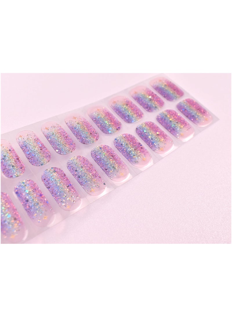Nail Art Wraps, Gloss Gel Nails Strips, Nail Light/Lamp Free Nail Polish Stickers, Chip Resistant Waterproof Long Lasting Nail Strips, Easy to Apply, Trim, Remove Contains 22 Nail Wraps (Glitter Star)
